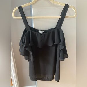 J Crew black tank top with ruffle sleeves